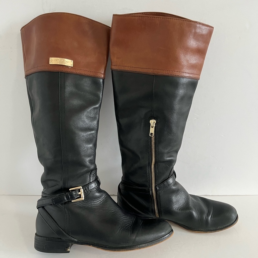 Coach Leather Knee High Boot Black Chestnut Size 8B - Picture 3 of 11
